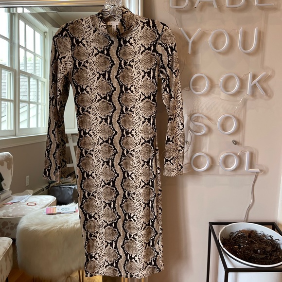 knee length dresses for ladies Brown Snake Print Midi Dress – Mint Velvet main image 1